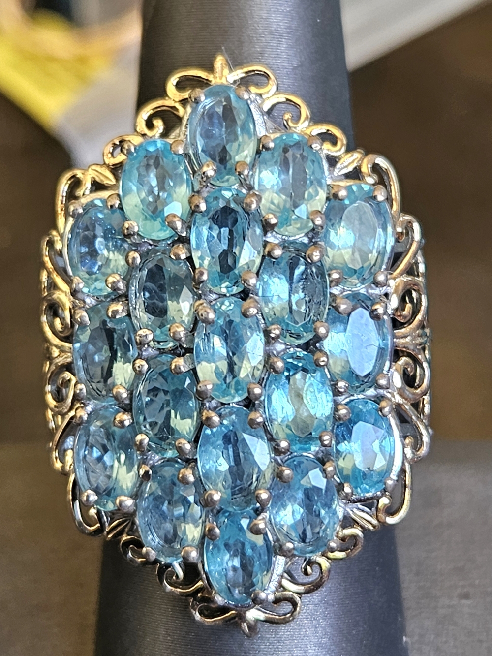 Bold Neon Apatite Ring 14kt Yellow Gold & Platinum Over Sterling Silver